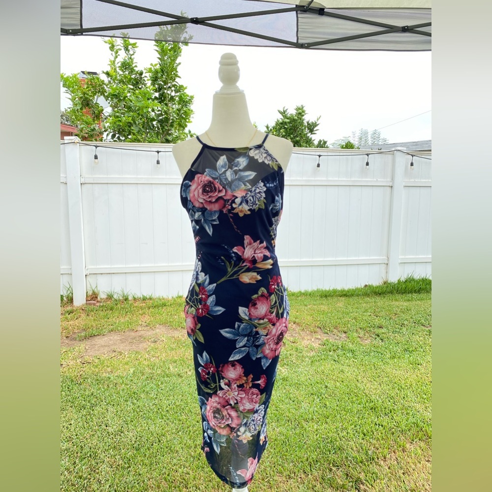 NWOT Blue and flower Print Women’s Midi Dress Size XS-S